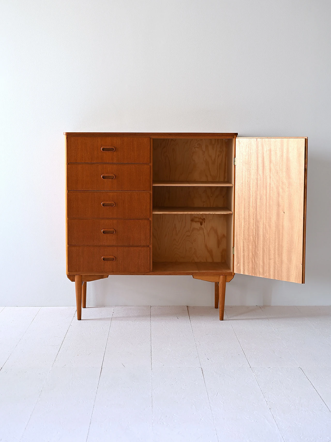 Scandinavian vintage cabinet with door and drawers 3