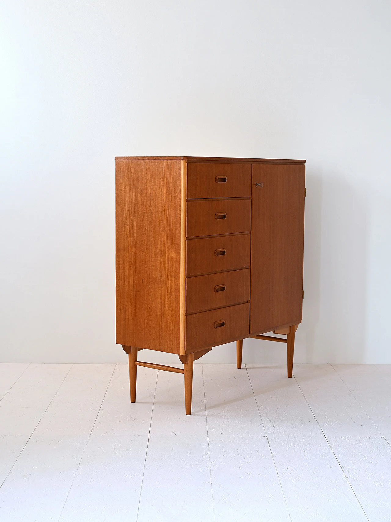 Scandinavian vintage cabinet with door and drawers 4