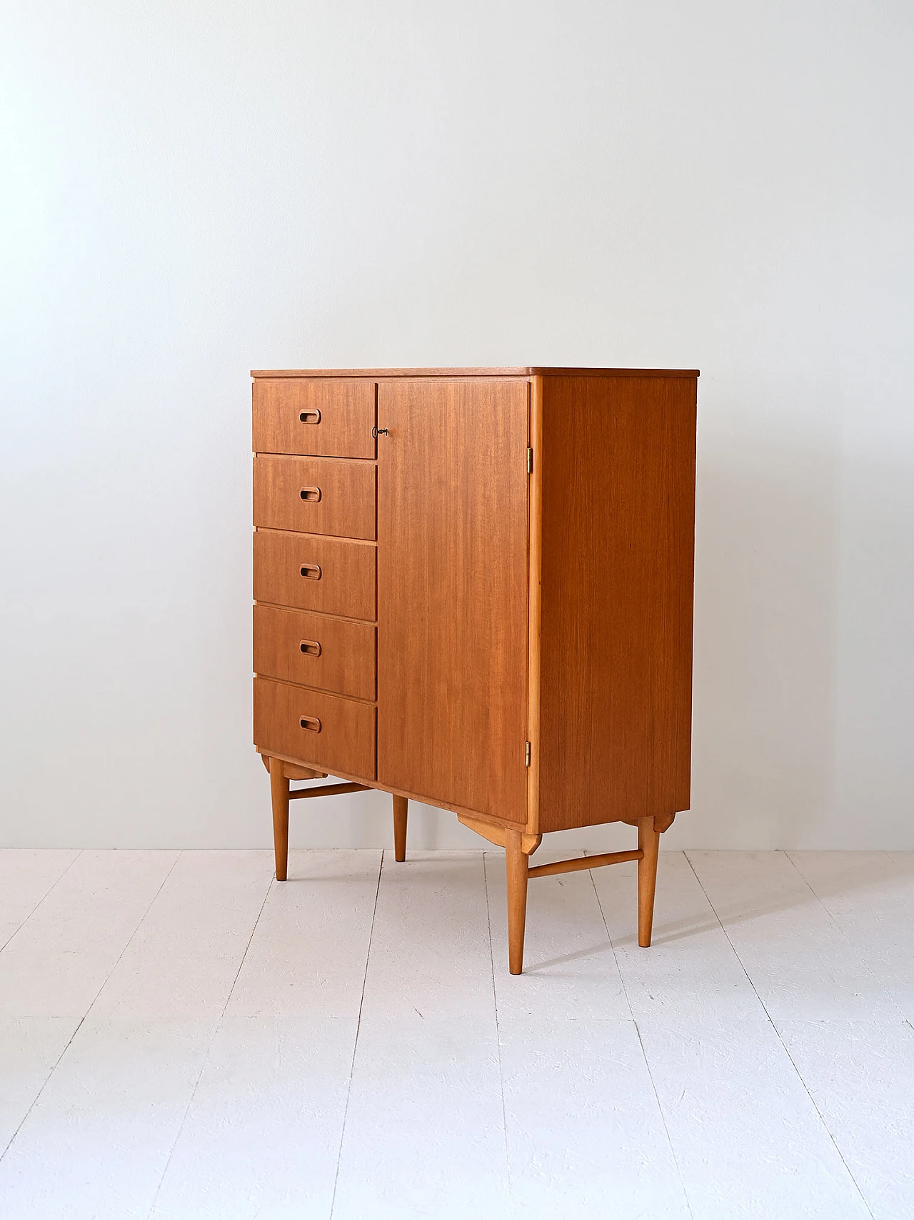 Scandinavian vintage cabinet with door and drawers 5