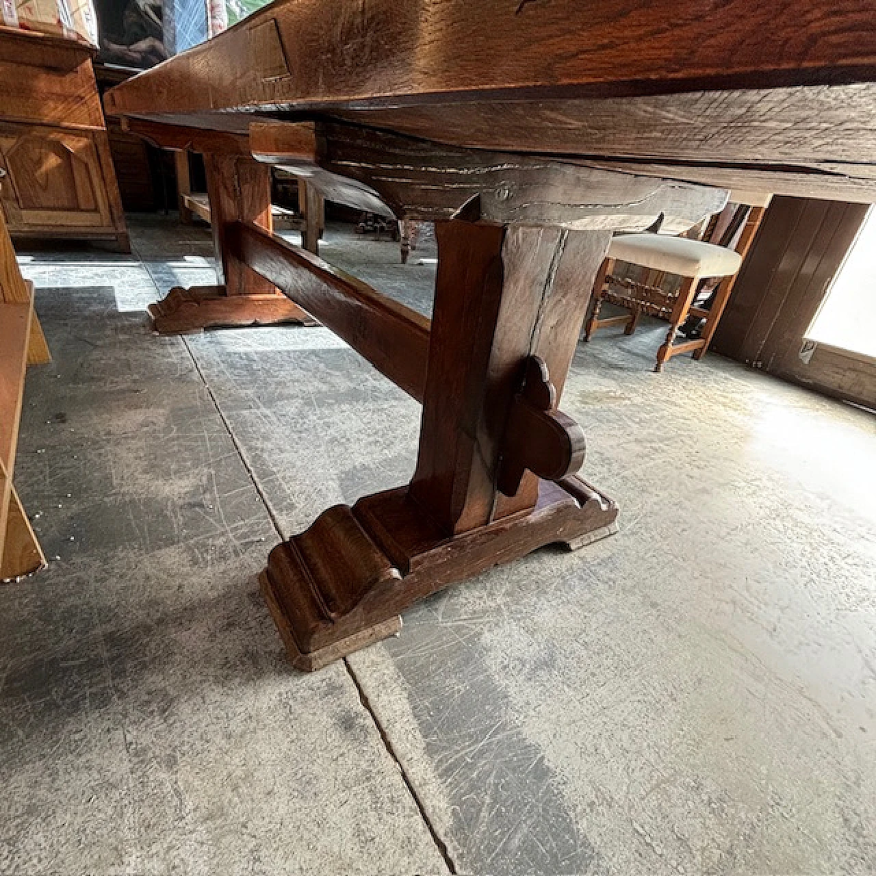 F.lli Papini, large Fratino table in solid Tuscan oak, 20th century 4