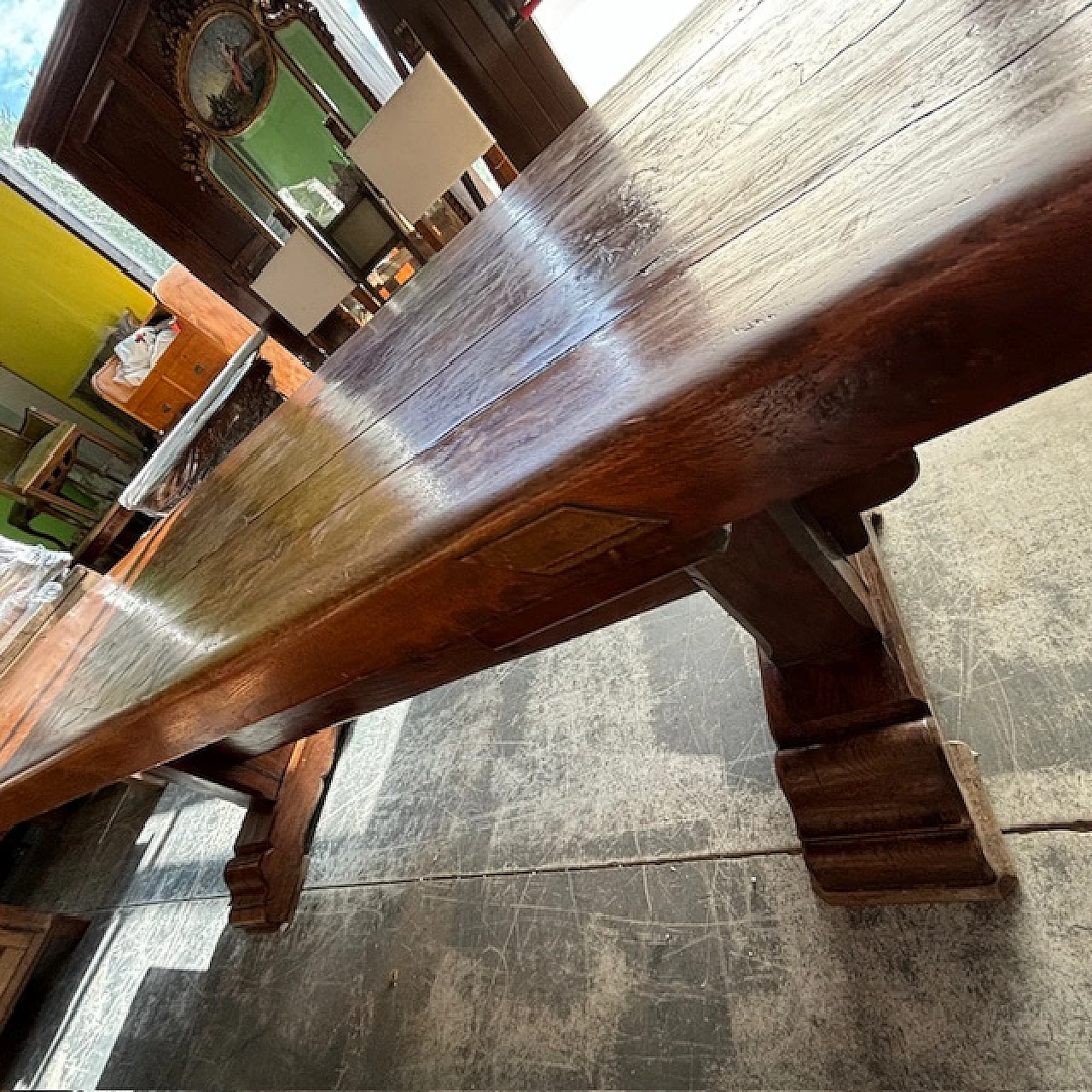 F.lli Papini, large Fratino table in solid Tuscan oak, 20th century 6