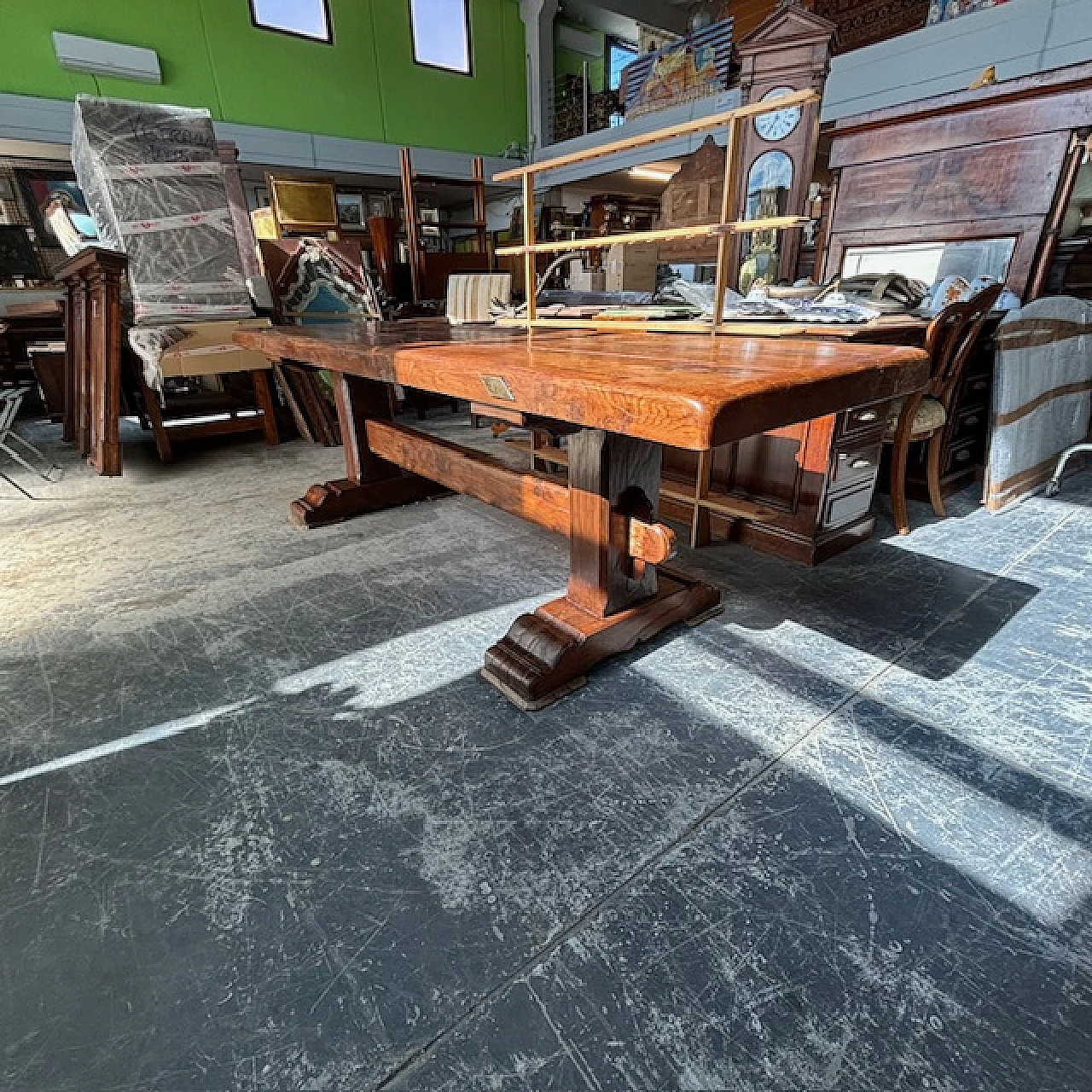 F.lli Papini, large Fratino table in solid Tuscan oak, 20th century 11