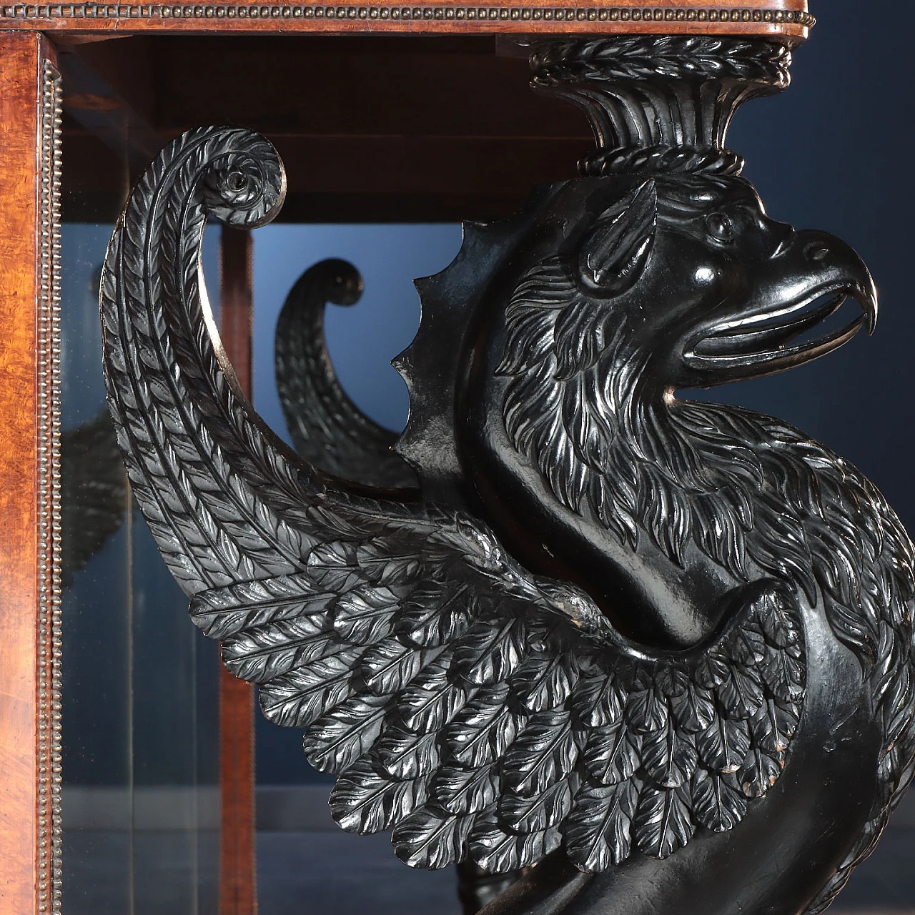 Consolle inglese in legno con specchio e grifoni ebanizzati, '800 4