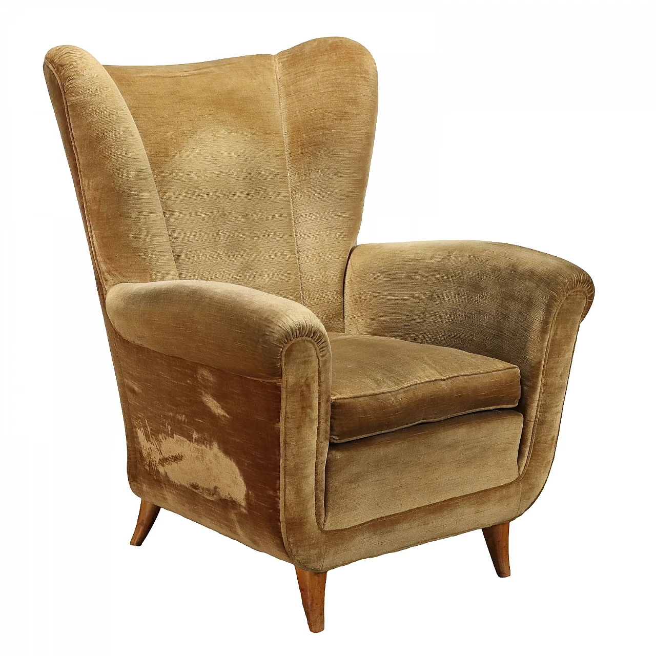 Velvet armchair with wooden legs, 1950s 1