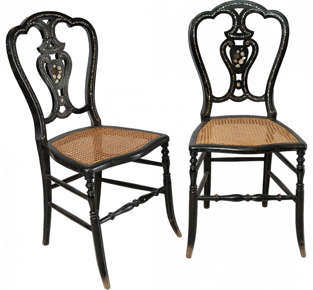 Pair Napoleon III chairs in wood with mother of pearl, 19th century 5