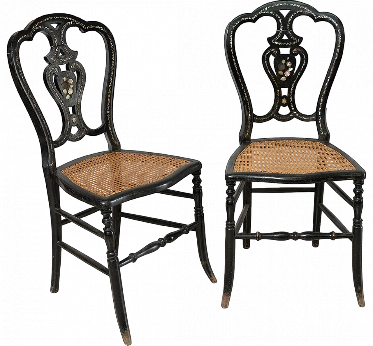 Pair Napoleon III chairs in wood with mother of pearl, 19th century 6