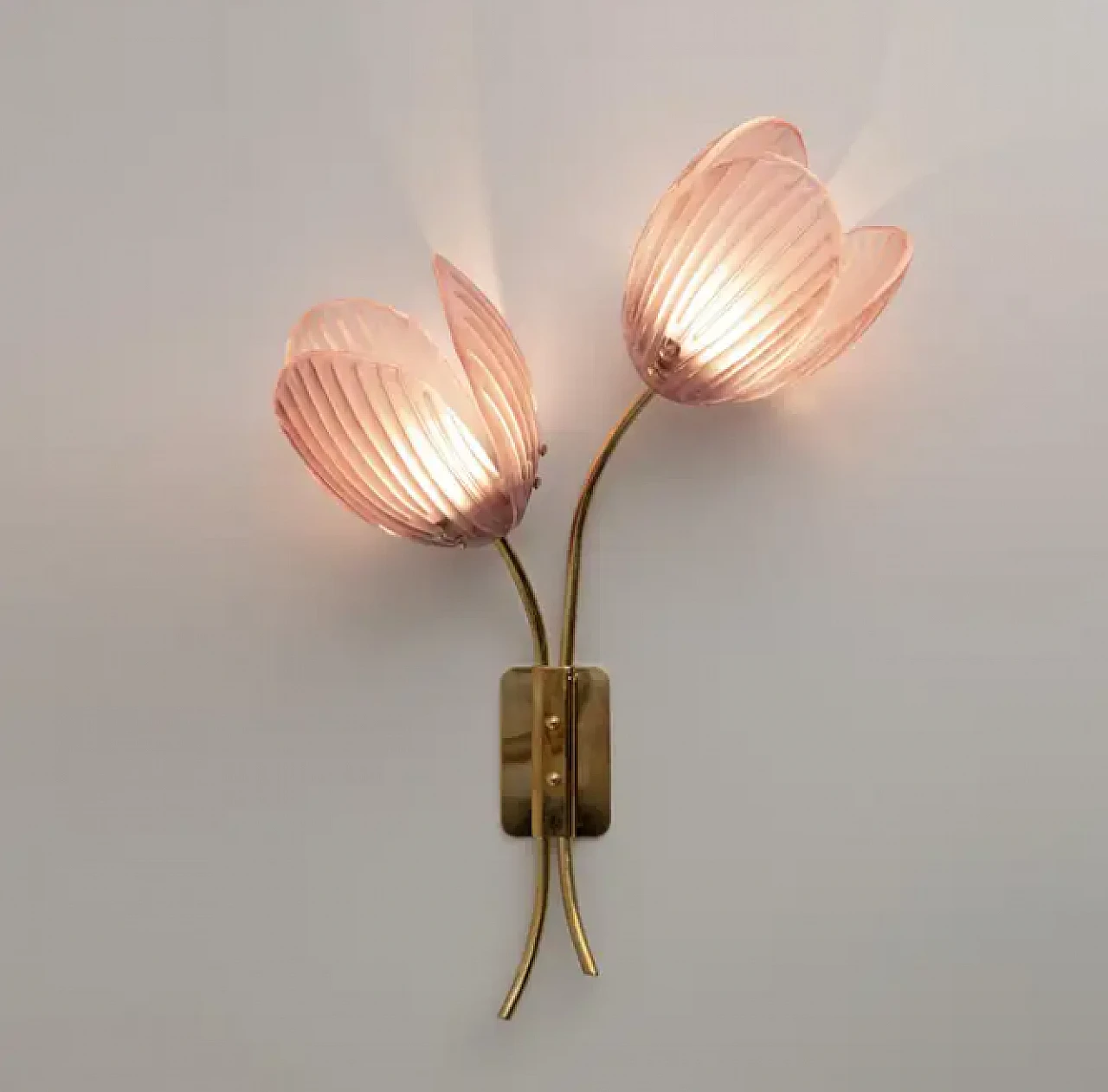 Pair of Tulips Murano glass and brass sconces, 2000s 4