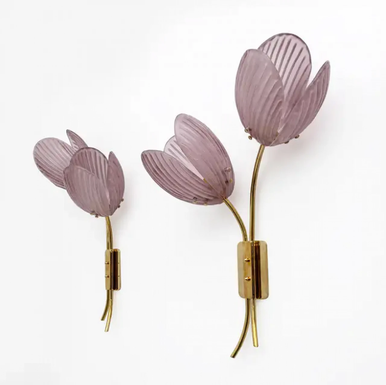 Pair of Tulips Murano glass and brass sconces, 2000s 6