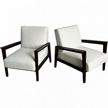Coppia di poltrone in noce e boucle' bianco, anni '50