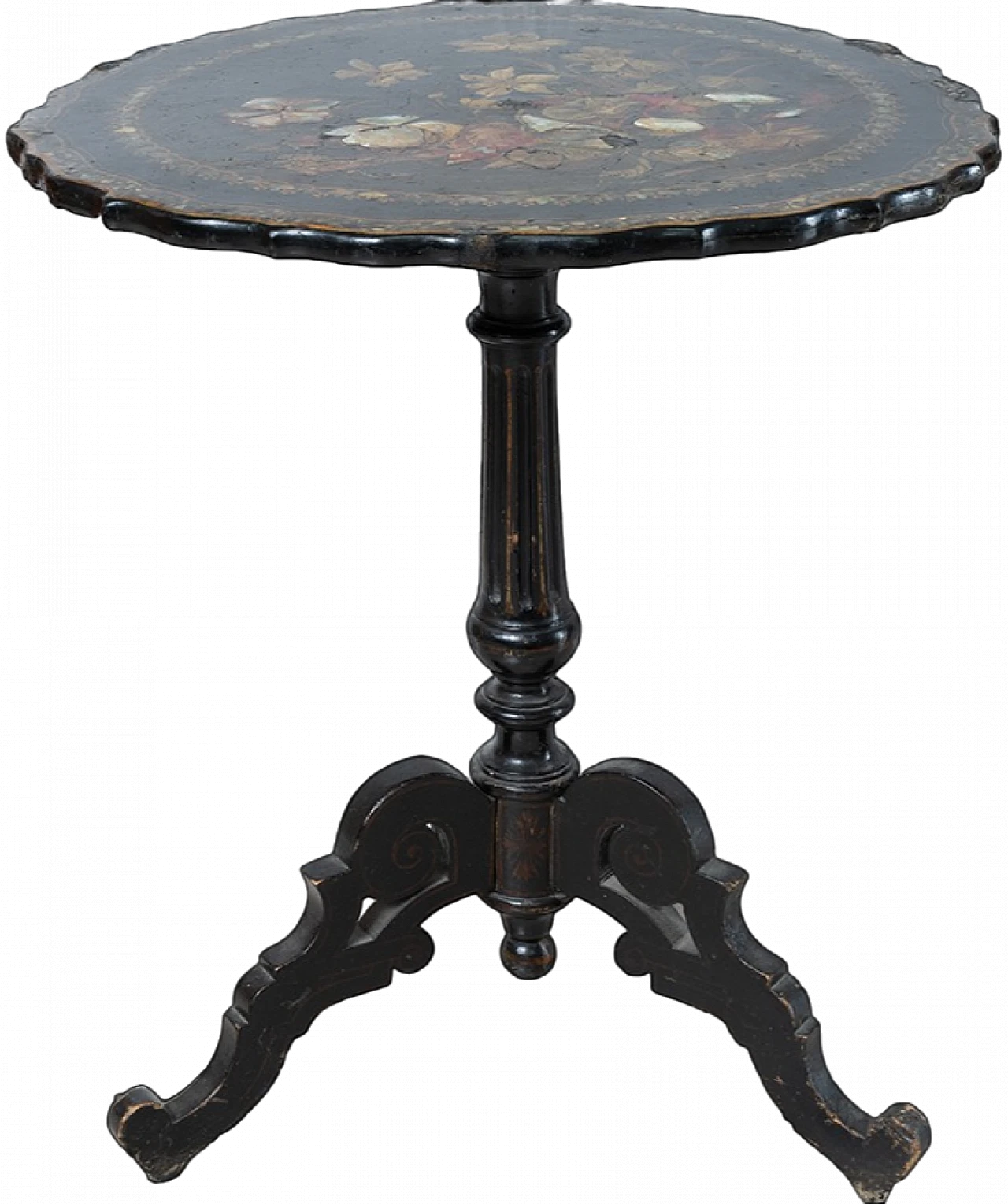 Tavolino  Napoleone III in legno con intarsi in madreperla.'800 6