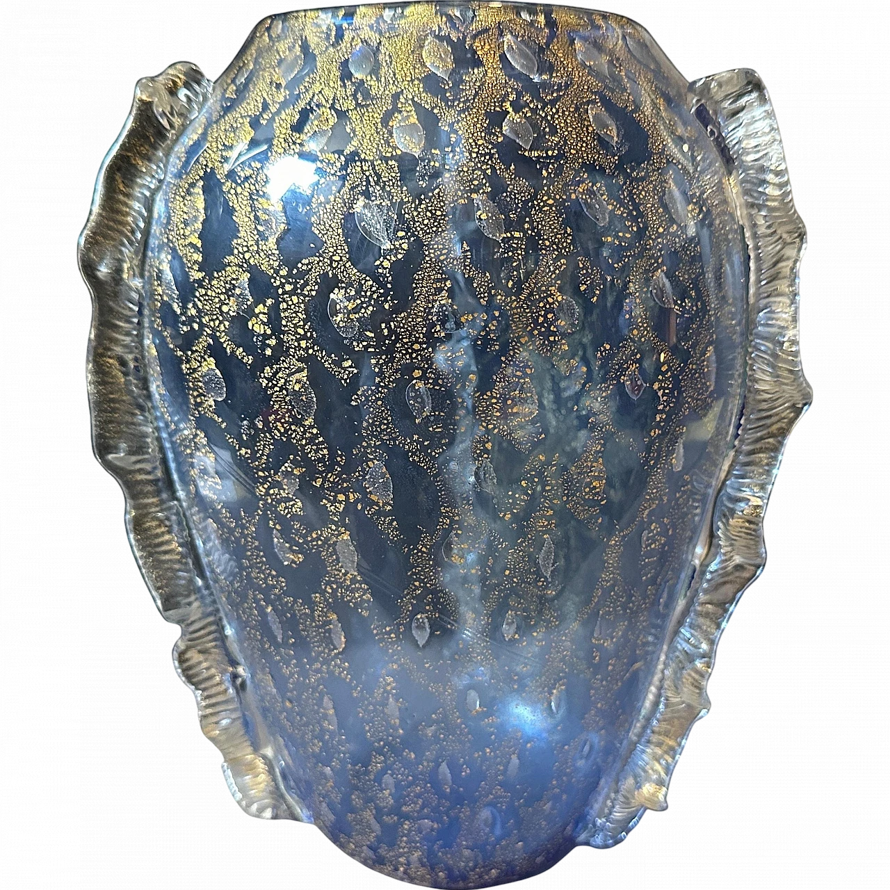 Vaso in vetro di Murano moderno blu e oro in stile Barovier, anni '70 14