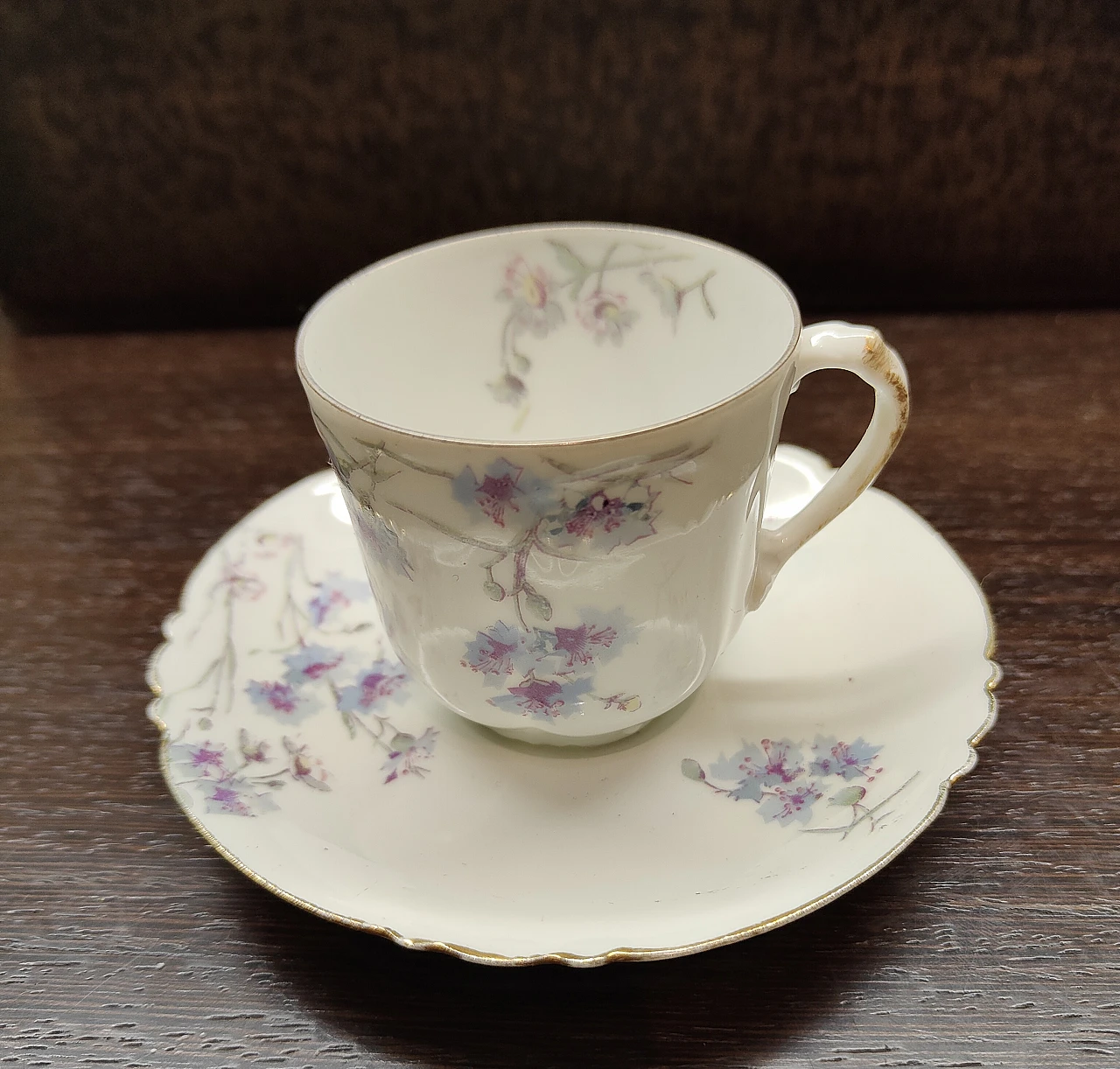 Tazza da caffè con piattino floreali Limoges fine '800 1