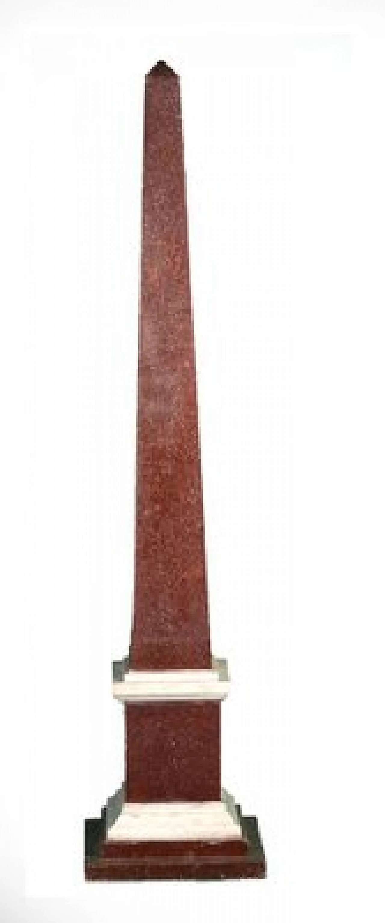 Lacquered wooden obelisk in porphyry and white Carrara, 1970s 1