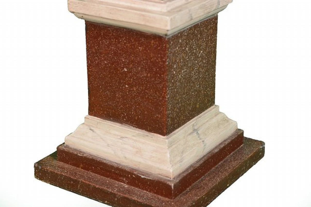 Lacquered wooden obelisk in porphyry and white Carrara, 1970s 3
