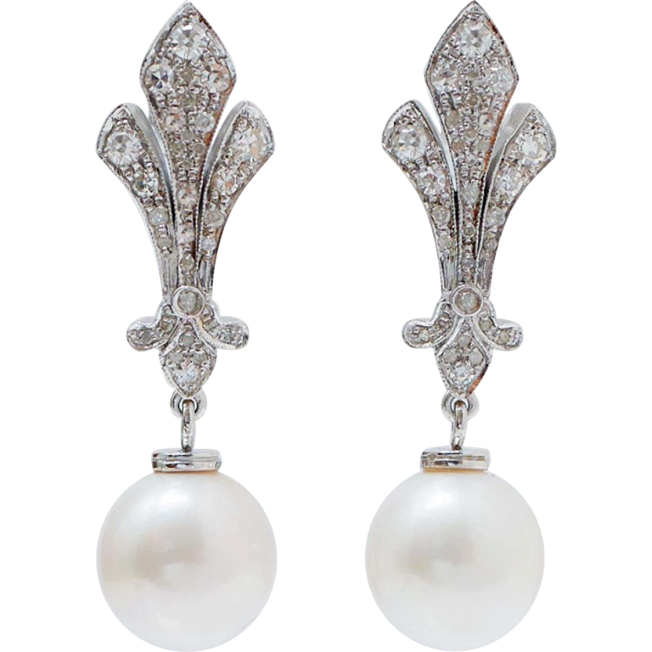 11 Mm White Pearls, Diamonds, White Gold Earrings. 7