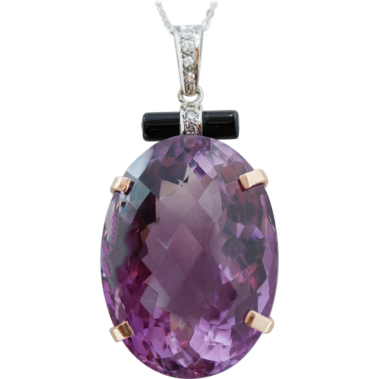Ametista grande, Onice, Diamanti, Platino, Oro rosa 14 Kt e Ciondolo in oro bianco. 10