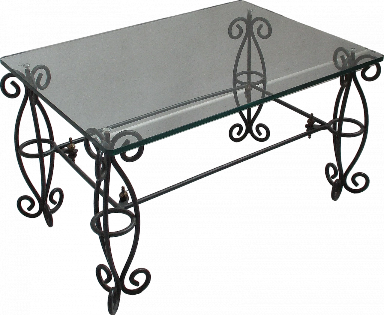 Wrought iron coffee table with glass top, 20th century 8
