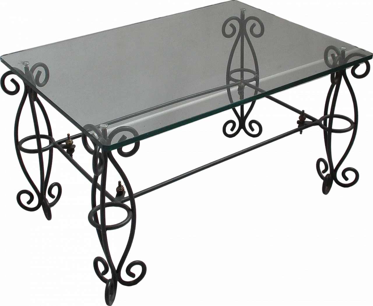 Wrought iron coffee table with glass top, 20th century 9