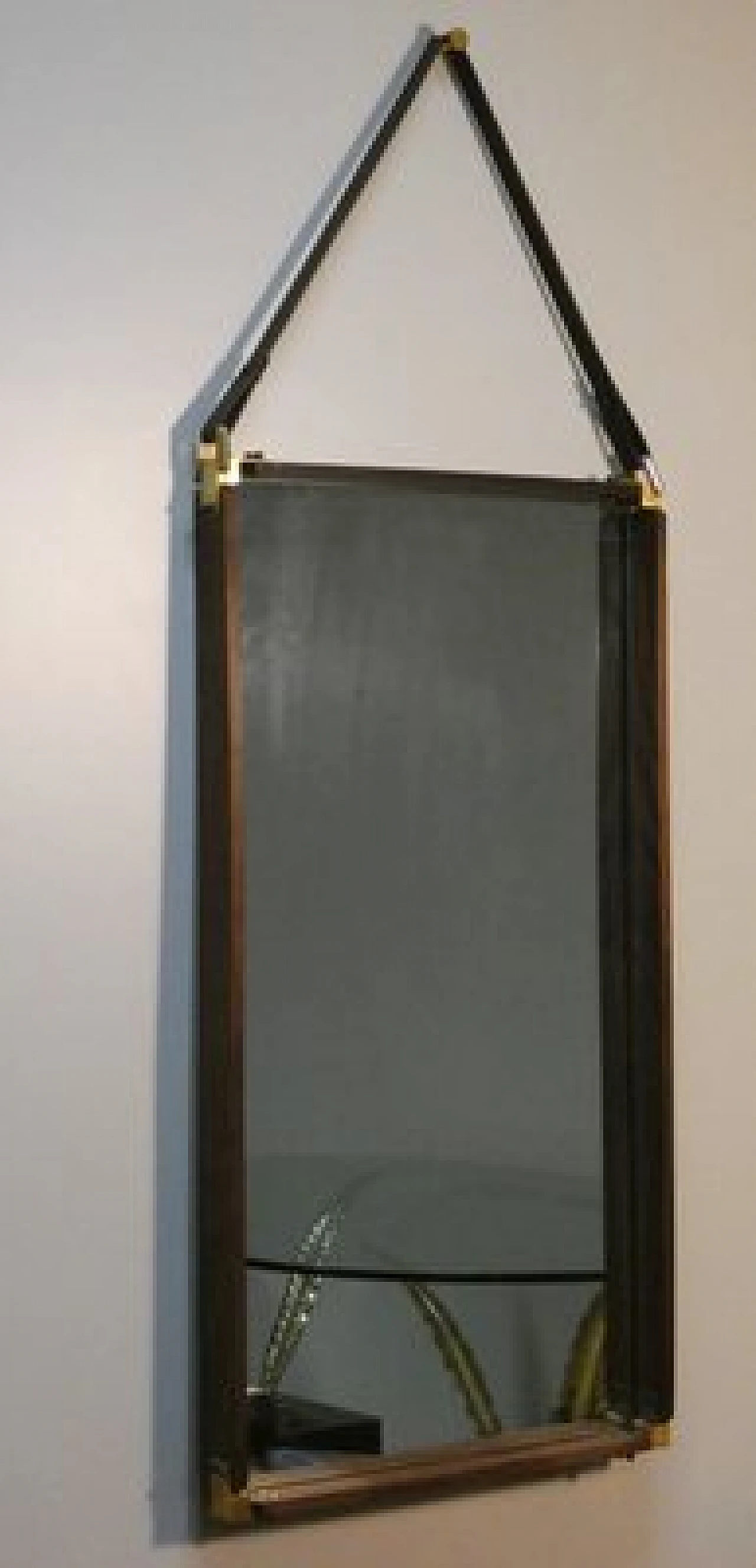 Wall mirror in teak, brass and leather, 1960s 1