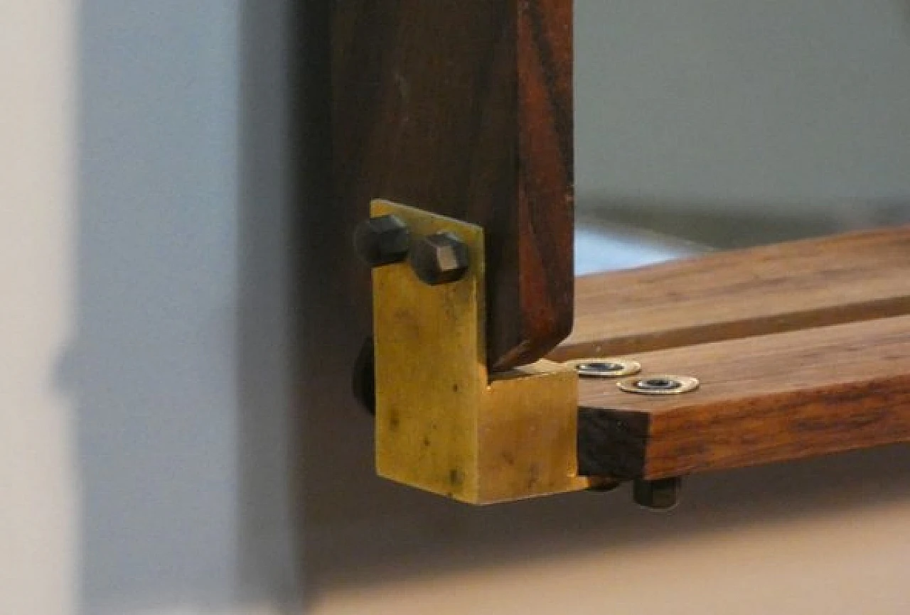 Wall mirror in teak, brass and leather, 1960s 13