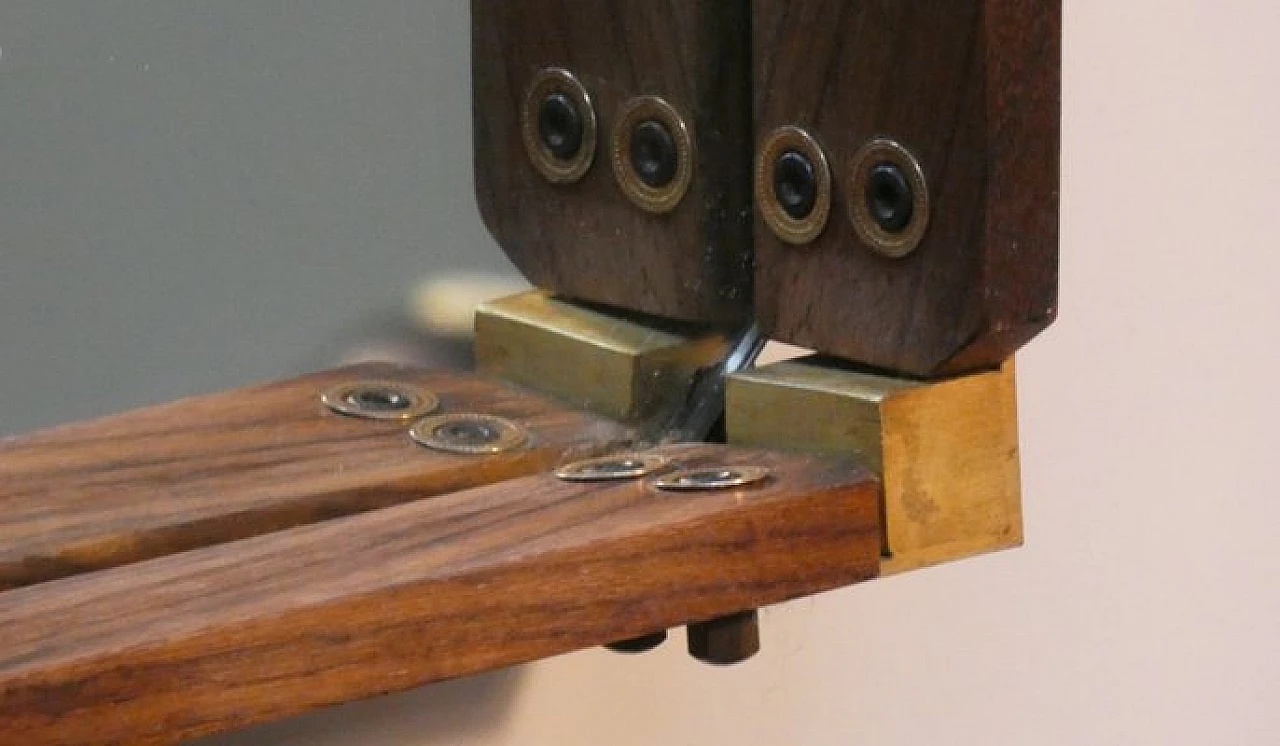 Wall mirror in teak, brass and leather, 1960s 14