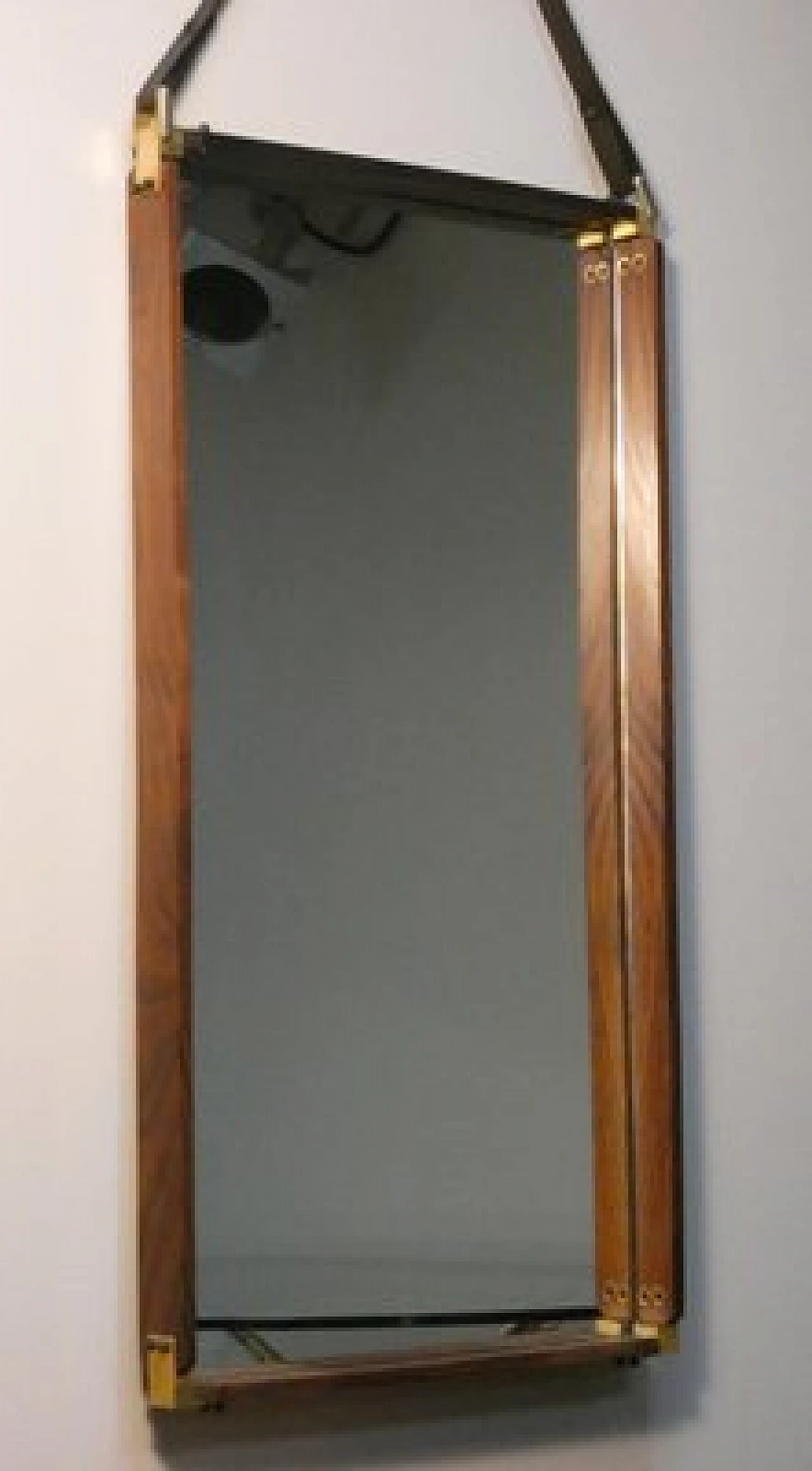 Wall mirror in teak, brass and leather, 1960s 16