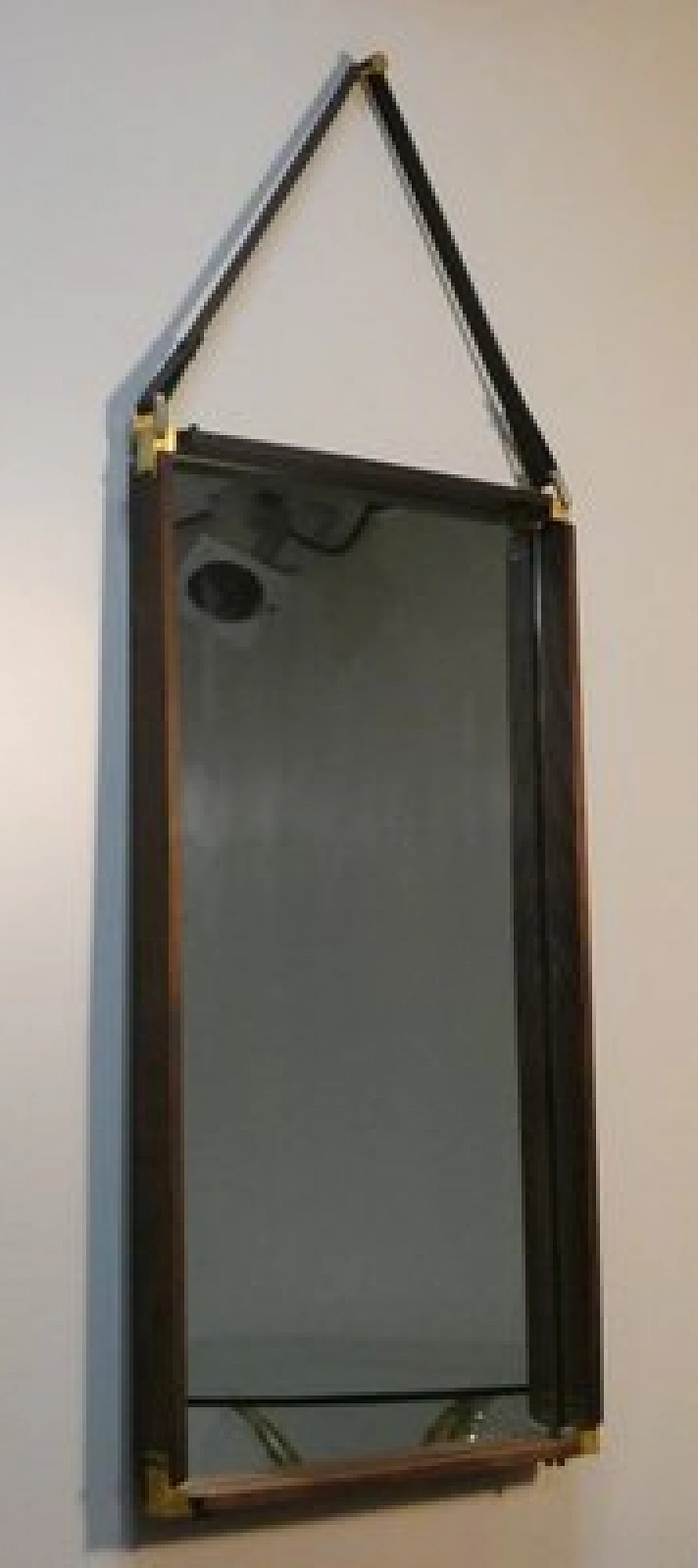 Wall mirror in teak, brass and leather, 1960s 17