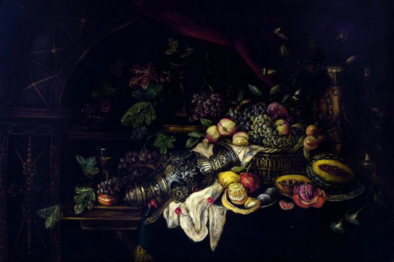 Natura morta con frutta di Andrea Marinelli, olio su tela, anni '80 3