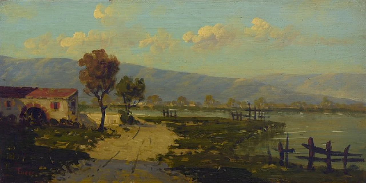 Paesaggio di campagna di Antonio Tucci, olio su tela, anni '90 1