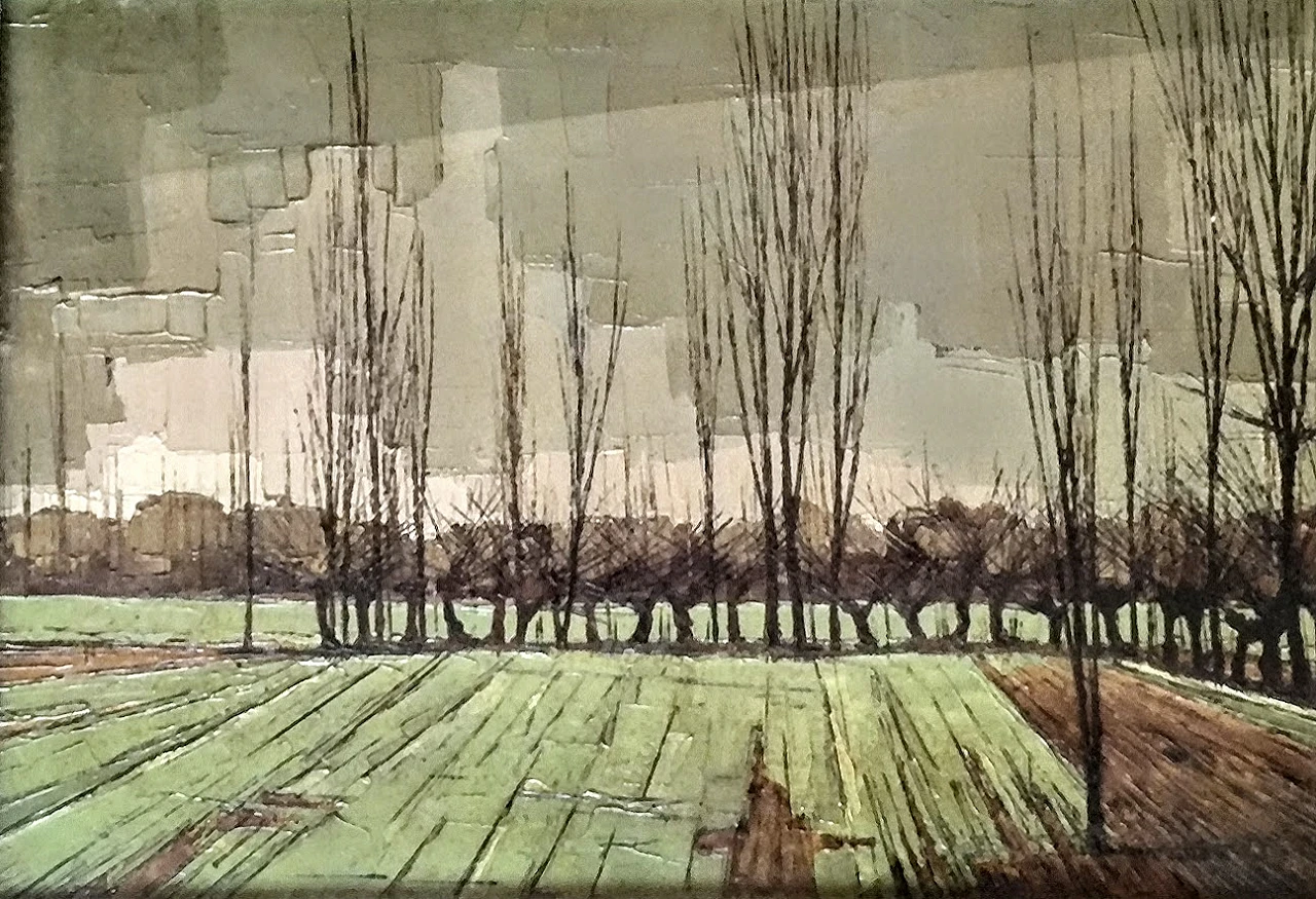 Oil panting on canvas by Renzo Ravazzotti "Prato", 1960s 4