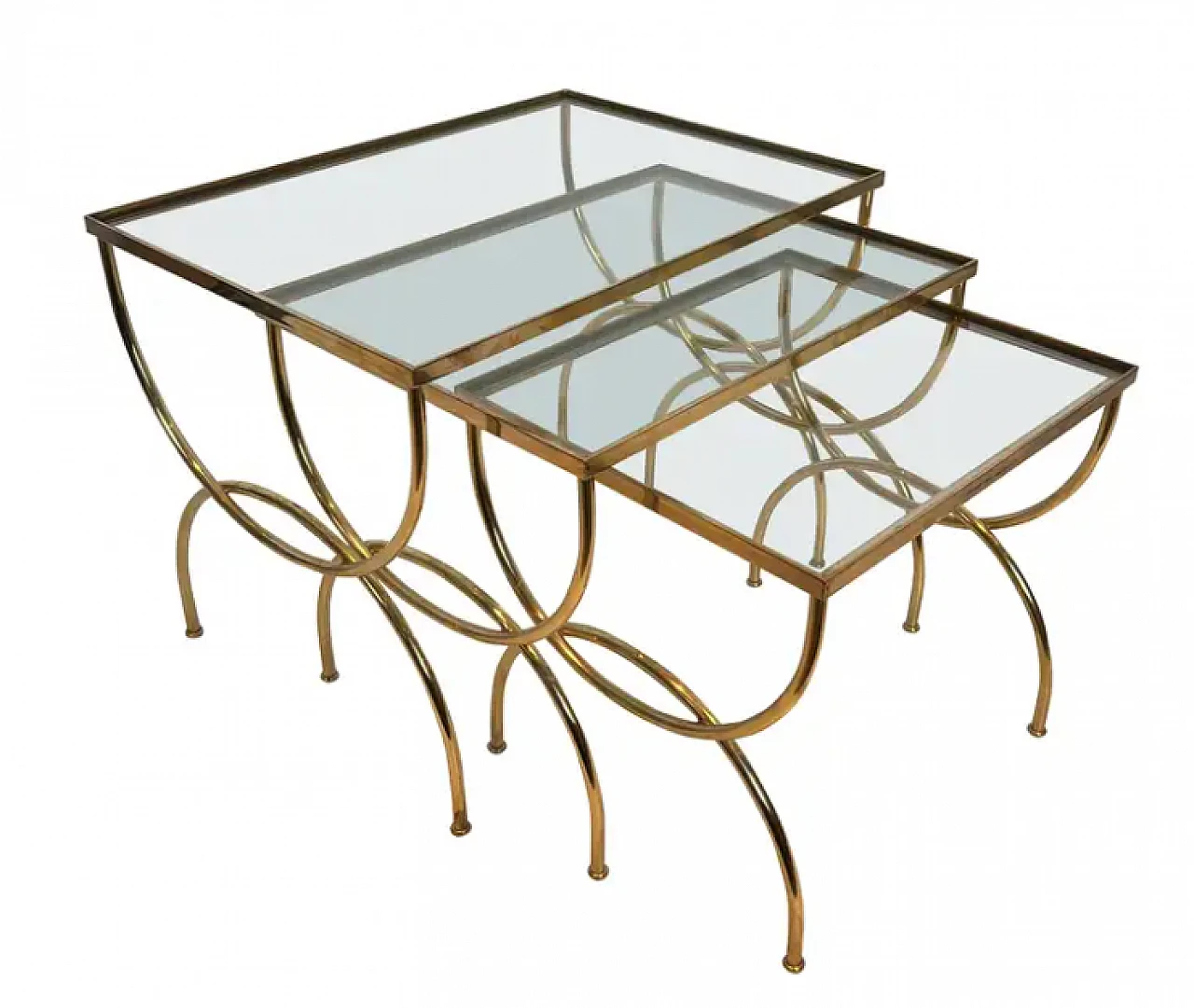 3 Brass nest side tables with arched base, 1940s 1