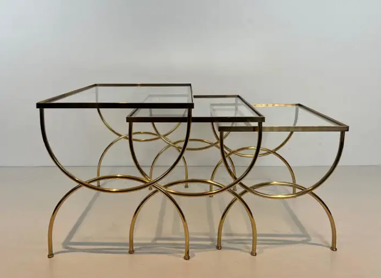 3 Brass nest side tables with arched base, 1940s 2