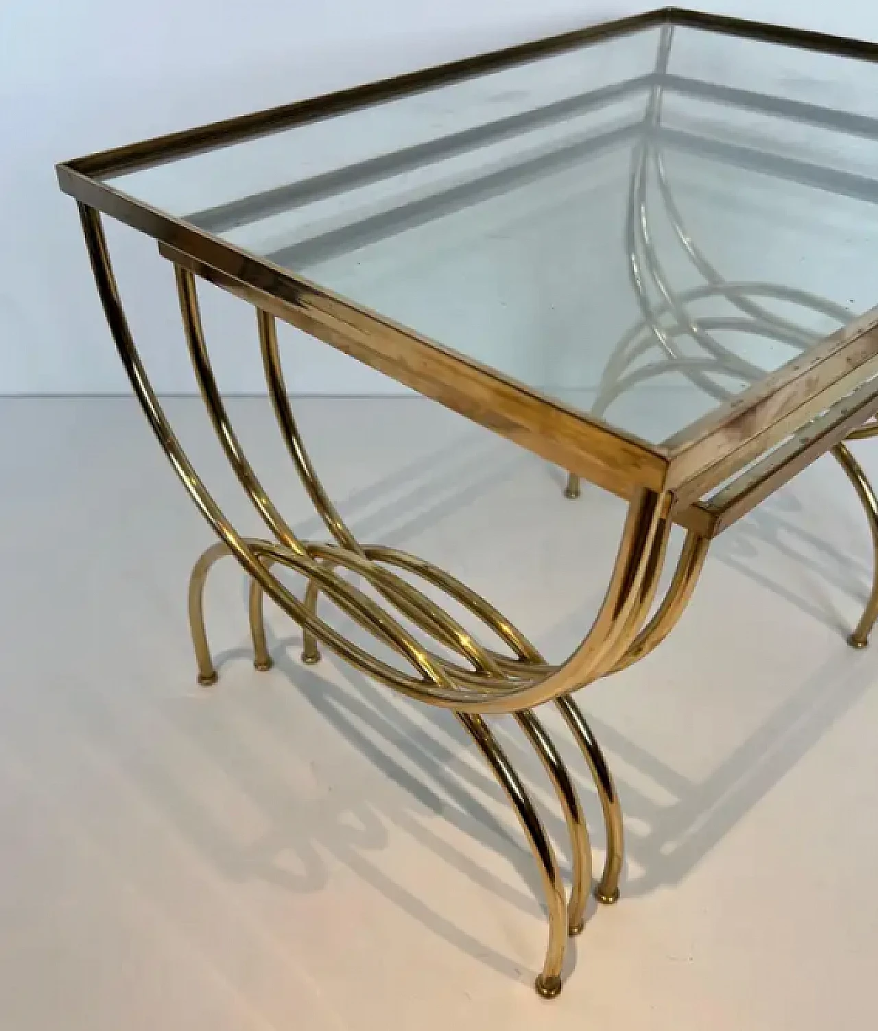 3 Brass nest side tables with arched base, 1940s 6