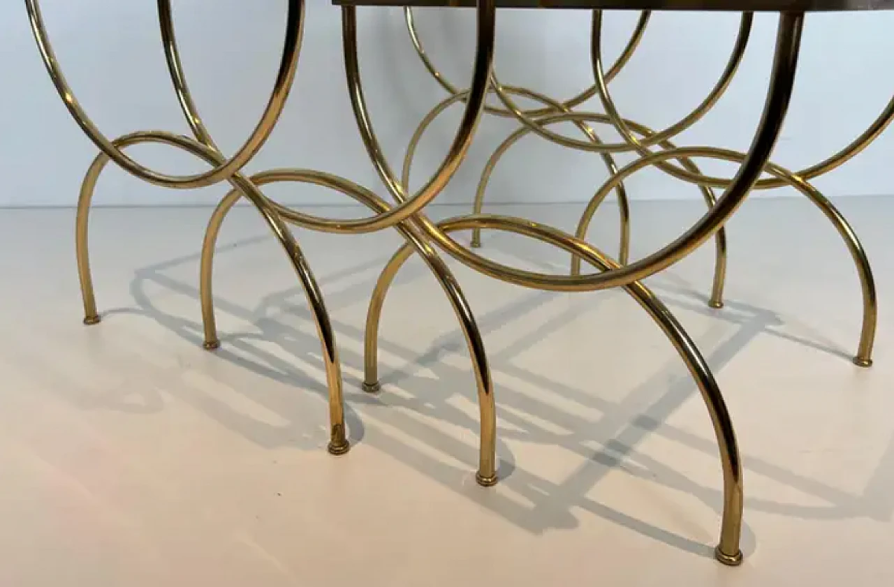 3 Brass nest side tables with arched base, 1940s 7