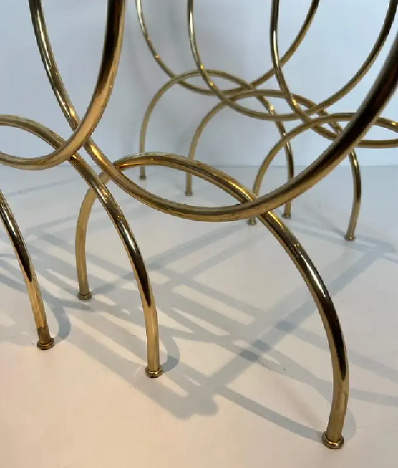 3 Brass nest side tables with arched base, 1940s 9