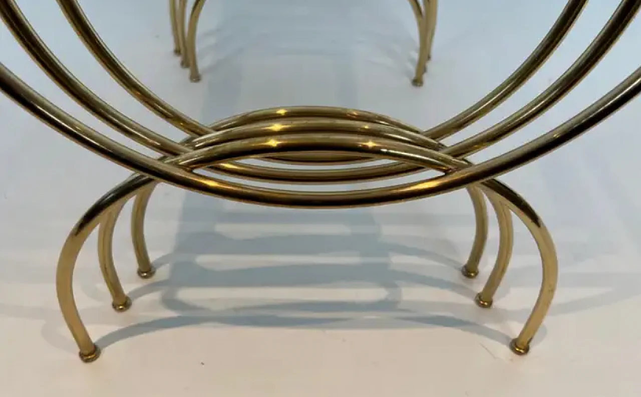 3 Brass nest side tables with arched base, 1940s 12