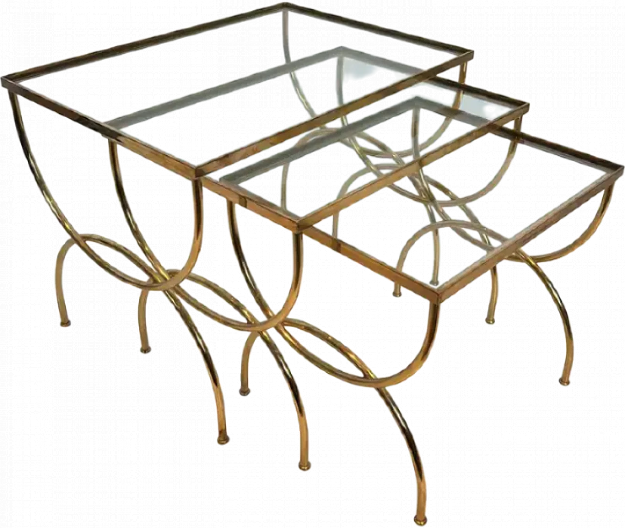 3 Brass nest side tables with arched base, 1940s 15