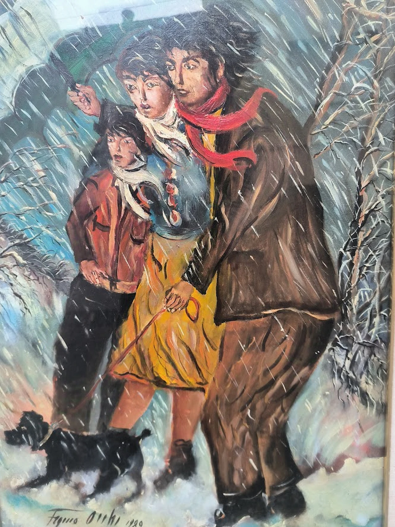 Painting "Under the rain" by Franco Occhi, oil on canvas 1989 2