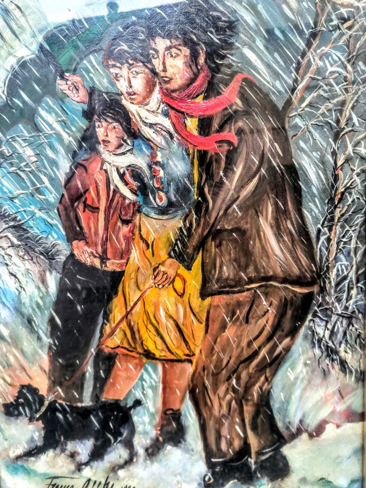 Painting "Under the rain" by Franco Occhi, oil on canvas 1989 3