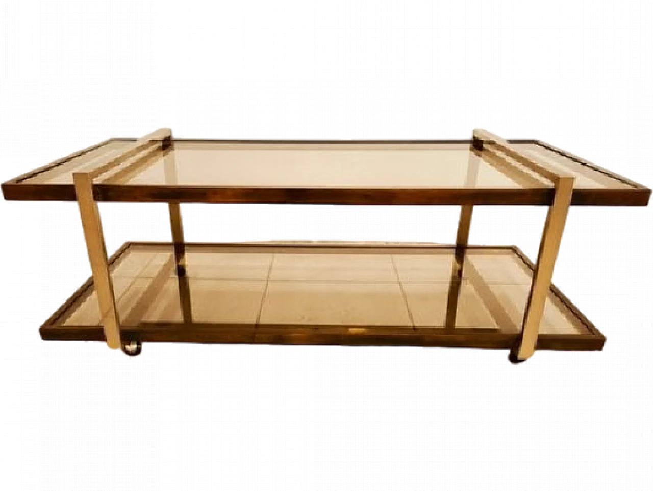 Tavolino in vetro doppio con ruote, anni '70 9