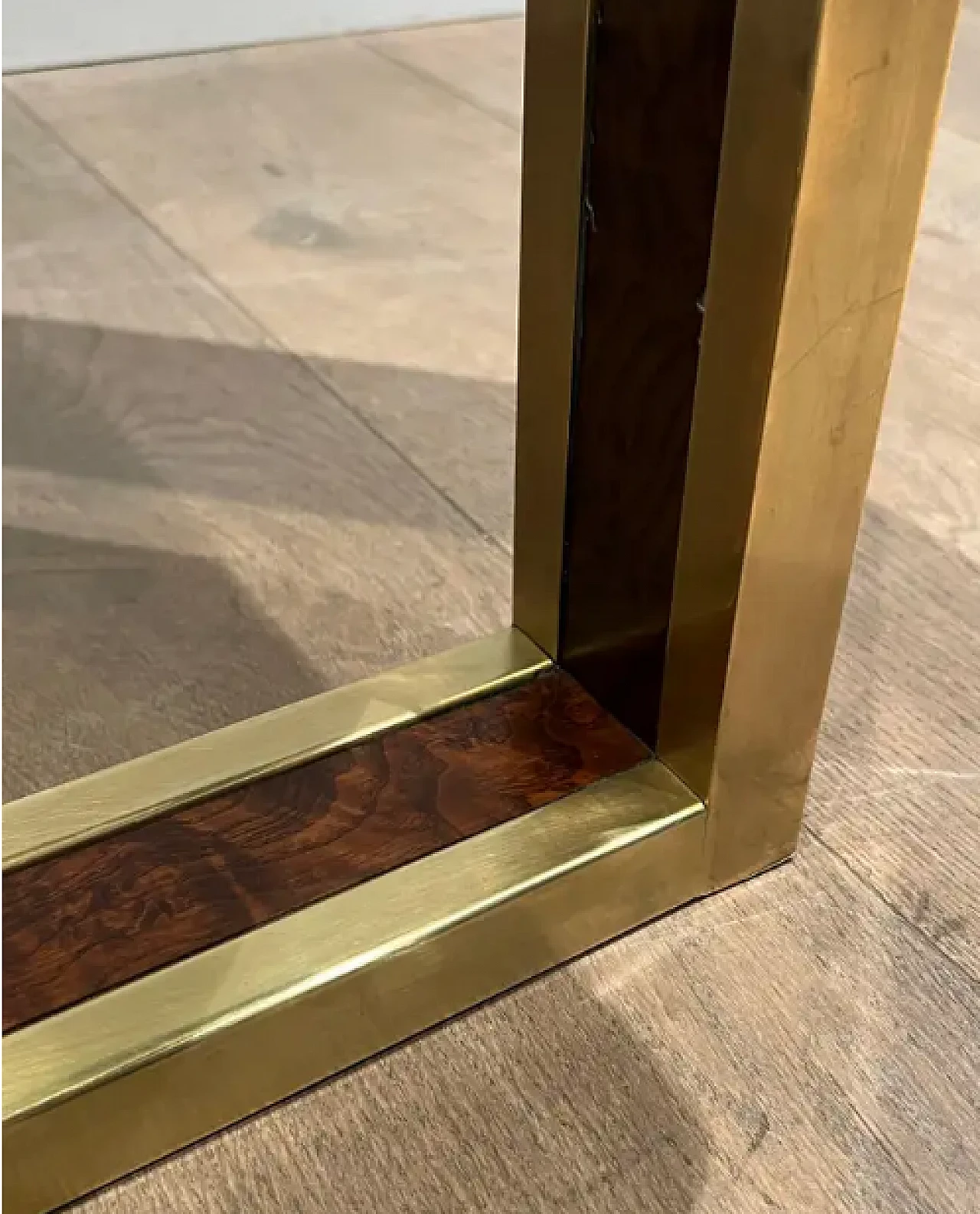 Walnut and brass octagonal coffee table, 1970s 8