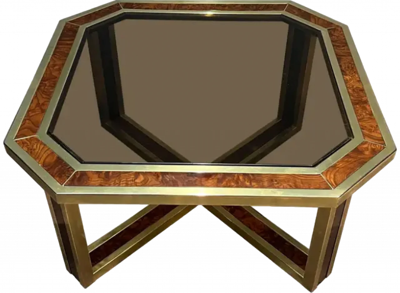 Walnut and brass octagonal coffee table, 1970s 12