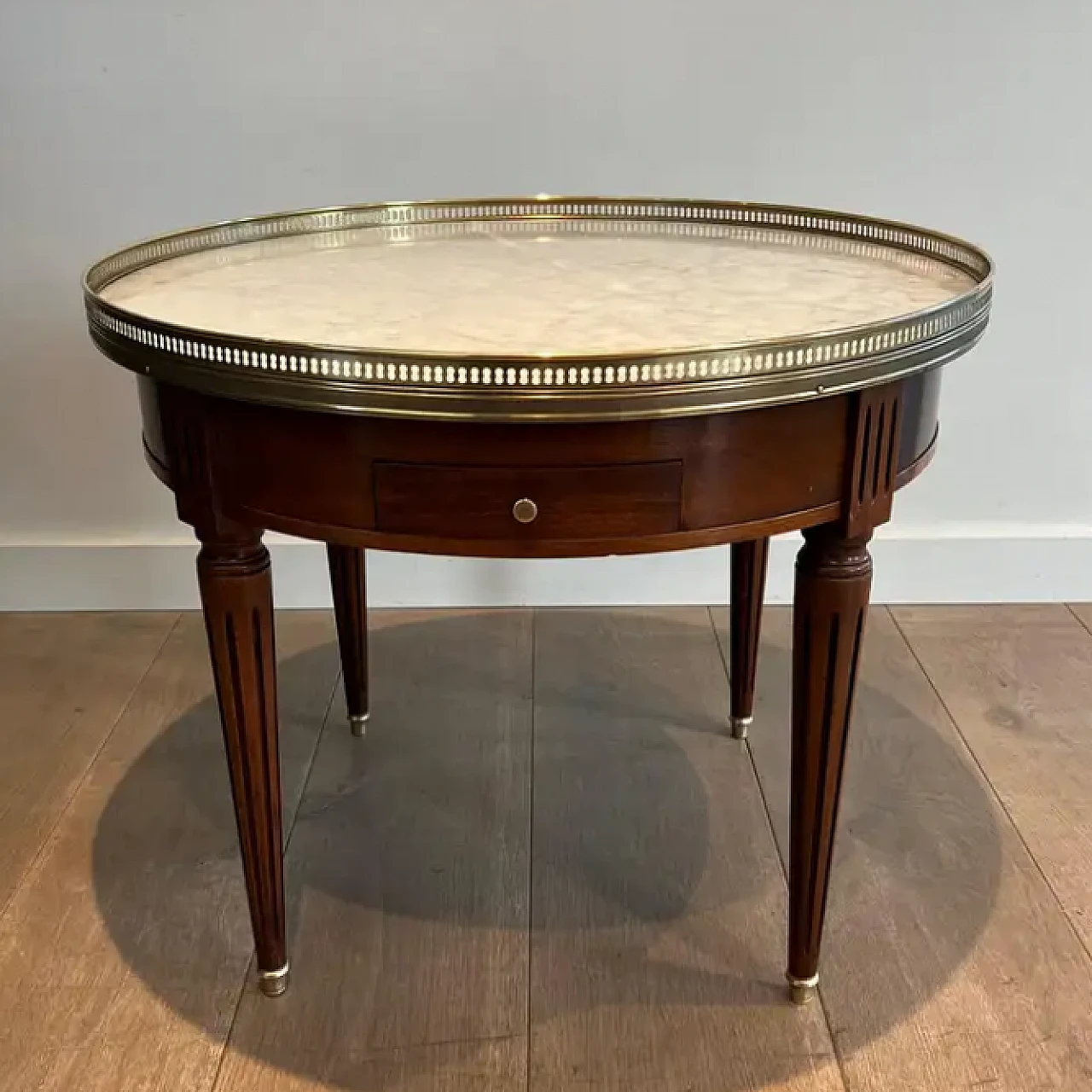 Round coffee table with brass and Carrara marble top, 1940s 2