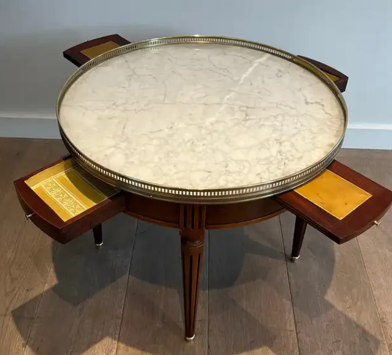 Round coffee table with brass and Carrara marble top, 1940s 3