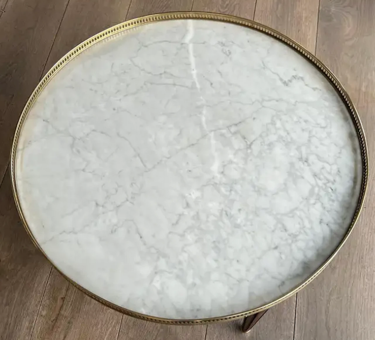 Round coffee table with brass and Carrara marble top, 1940s 4