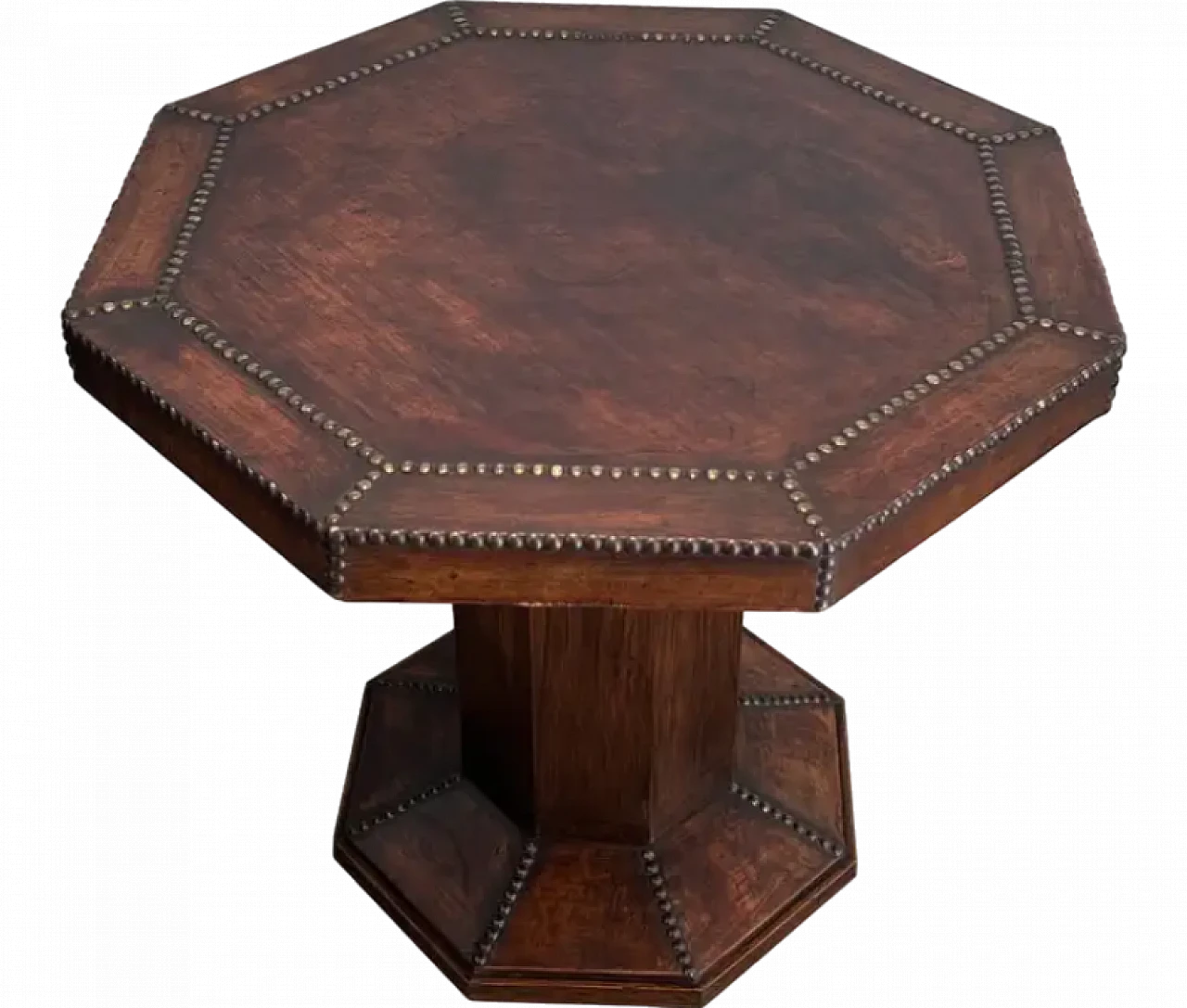 Octagonal gueridon with wooden and leather pedestal, 20th century 7