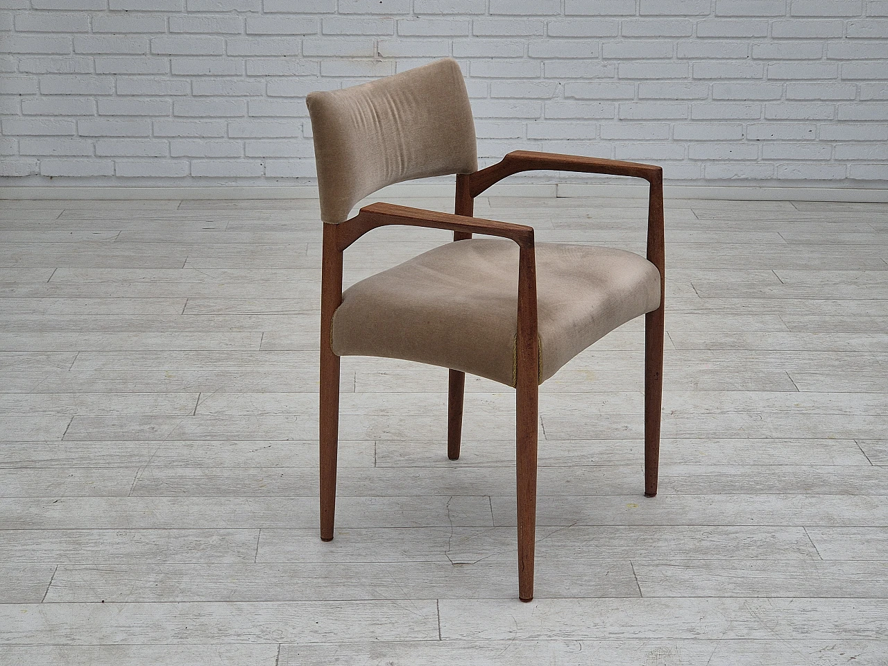Danish chair, solid teak wood, furniture velour, 1970s 1
