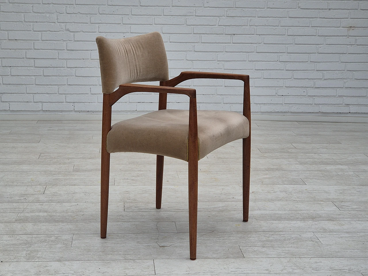 Danish chair, solid teak wood, furniture velour, 1970s 2