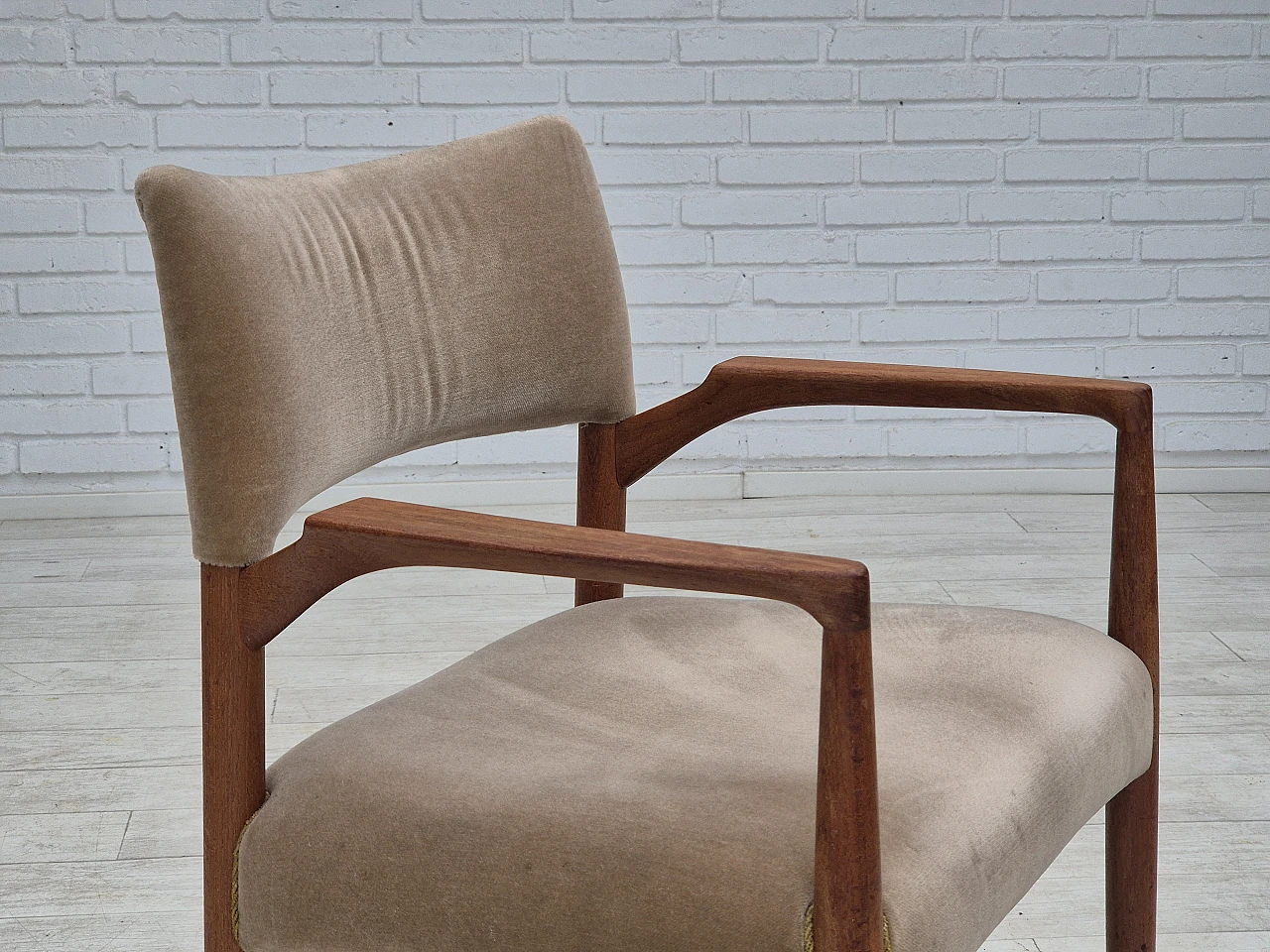 Danish chair, solid teak wood, furniture velour, 1970s 3