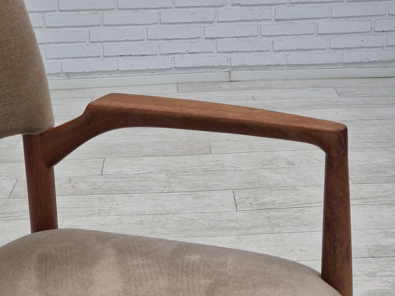 Danish chair, solid teak wood, furniture velour, 1970s 4